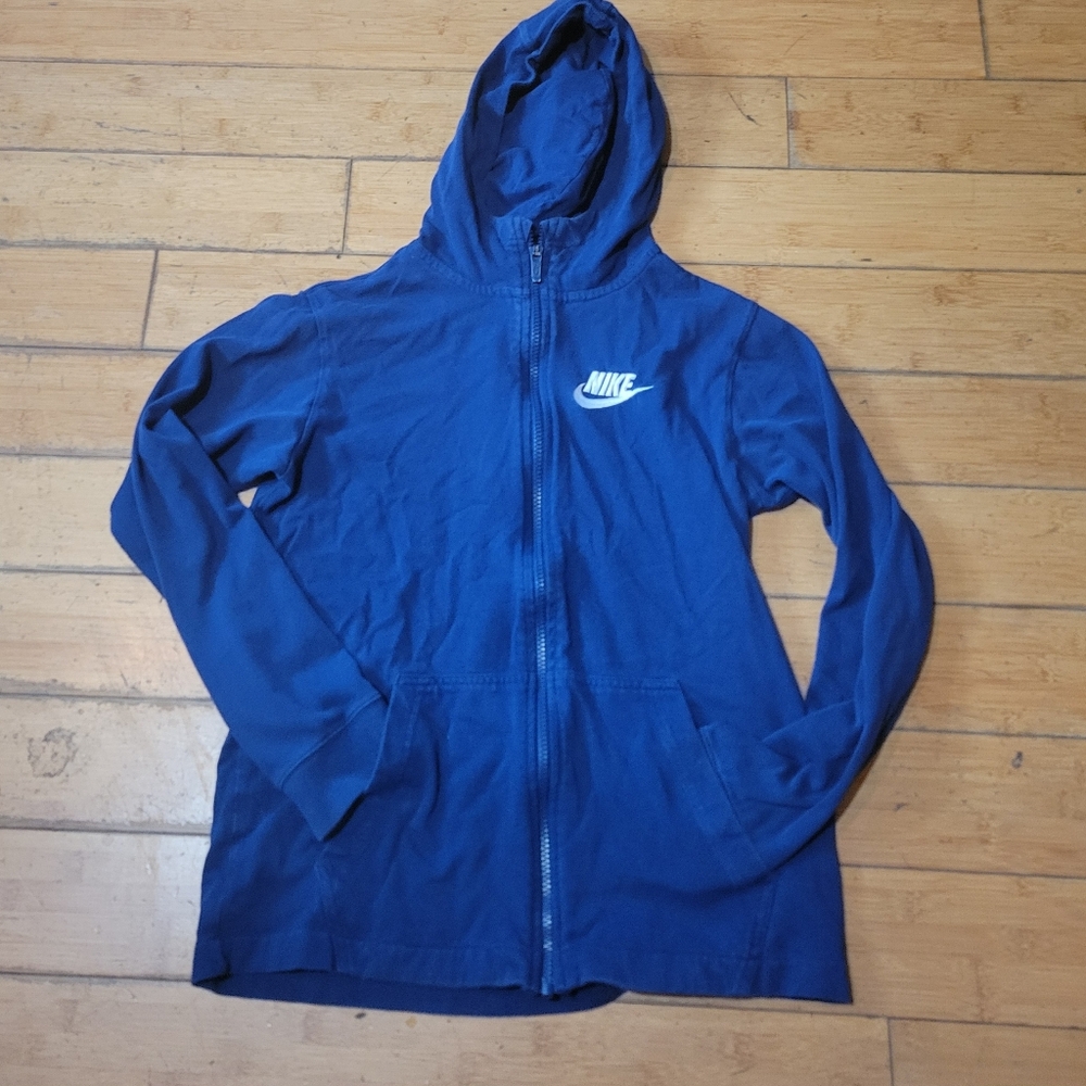 Vintage Nike Full Zip Youth XL Blue Hoodie w/ Embroidered Logo